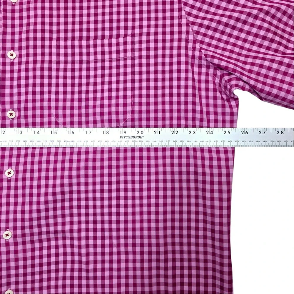 Peter Millar Mens XL Pink Gingham Check Cotton Long Sleeve Button Down Shirt